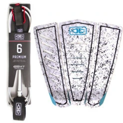 Kanoa Igarashi Pack | White | Surfboard Deck Grip PLUS Leash | Traction Pad AND Leg Rope | Surf Package