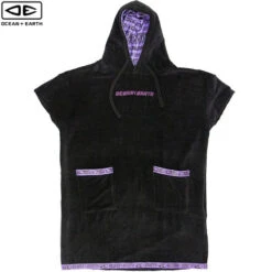 Ocean And Earth | Mens Strike Hooded Towel | Black | Surf Poncho | Guys Warm Surfing Poncho