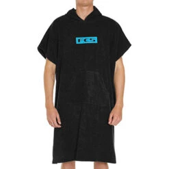 FCS Men's Hooded Towel Poncho | Black | Surf Beach Towel Hoodie |